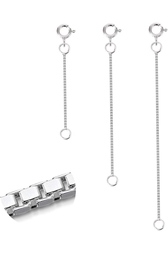 3 count 925 Sterling Box Chain Necklace Extenders | Durable Removable Necklace Bracelet Anklet Extension Making Chains (2 3 4 Inch, 0.8/1mm)