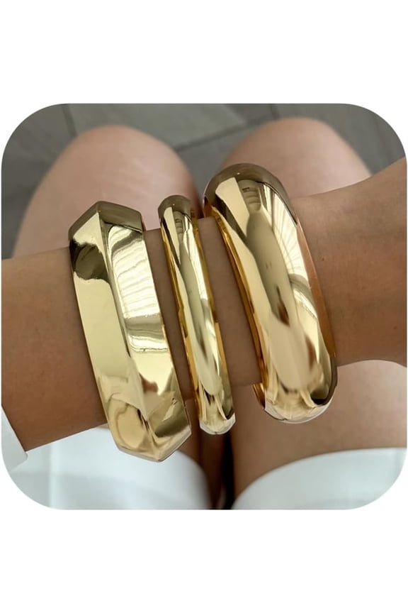 3 count Chunky Bangle Bracelets for Women Stack Trendy Wide Wrist Statement Bangle Cuff Bracelets Fashion Accessories