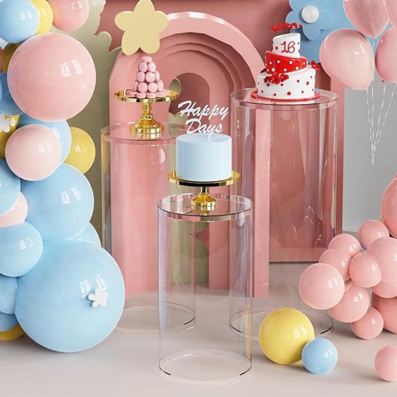 3 count Clear Cylinder Pedestal Stands for Party, Thickened PVC Pedestal Display Stand Column Tables Display Plinth Pillars for Wedding, Birthday, Event Decoration