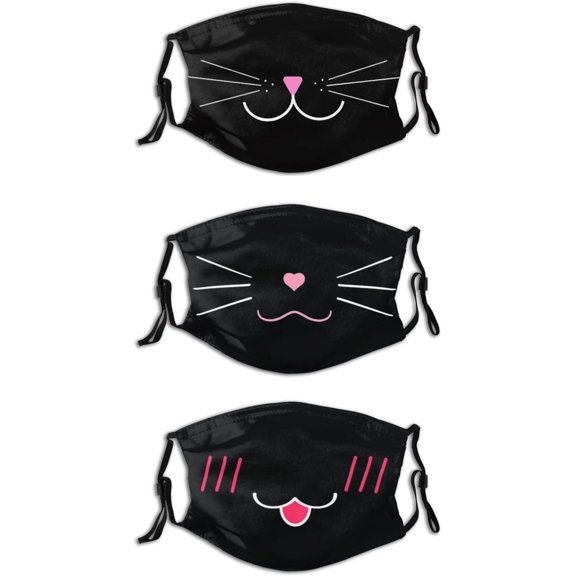 3 count Cute Mask Mouth Mask With 6 Filter Pocket Washable Adjustable Mask For Adults