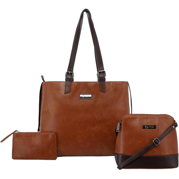3 count ECM Tote Set for Women - Stylish Handle Laptop Bag Satchel Purse Sling Handbag Pouch bag