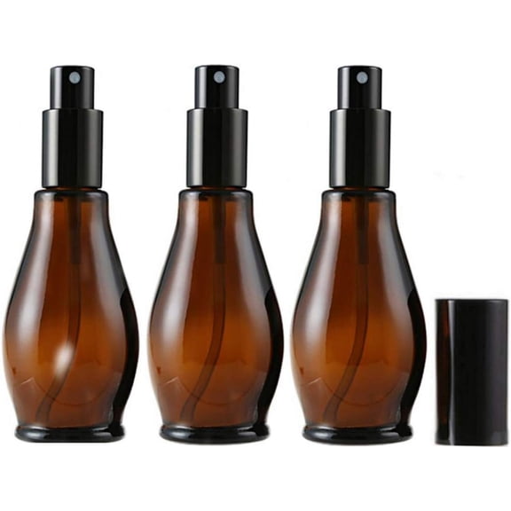 3 count Empty Refillable  Glass  Bottle Jars with Black Cap  Vials Sample Packing Storage Containers Fine Mist Sprayer Automizer for Perfume Makeup Water (100ML/3.4oz)