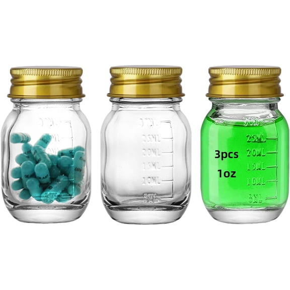 3 count Glass bottles 1oz 30 ml Glass Reagent Bottles Transparent Sample Jar,Wide Mouth, with Scale for , Argent Lid (3)