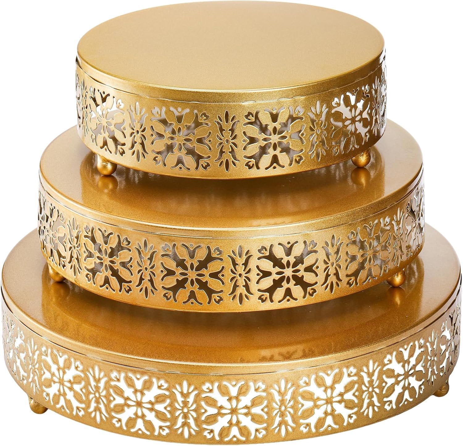 3 count Golden Cake Stand Set, 8/10/12 Inch Round Metal Dessert Display ...