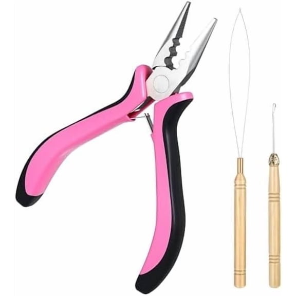 3 count Hair Extension Tool Kit, Extension Hook Pliers for Beads Microlink Tool Kit, Beads Tools Pliers Loop Pulling Hook 3-Hole Links for Hairs Extensions & Removal