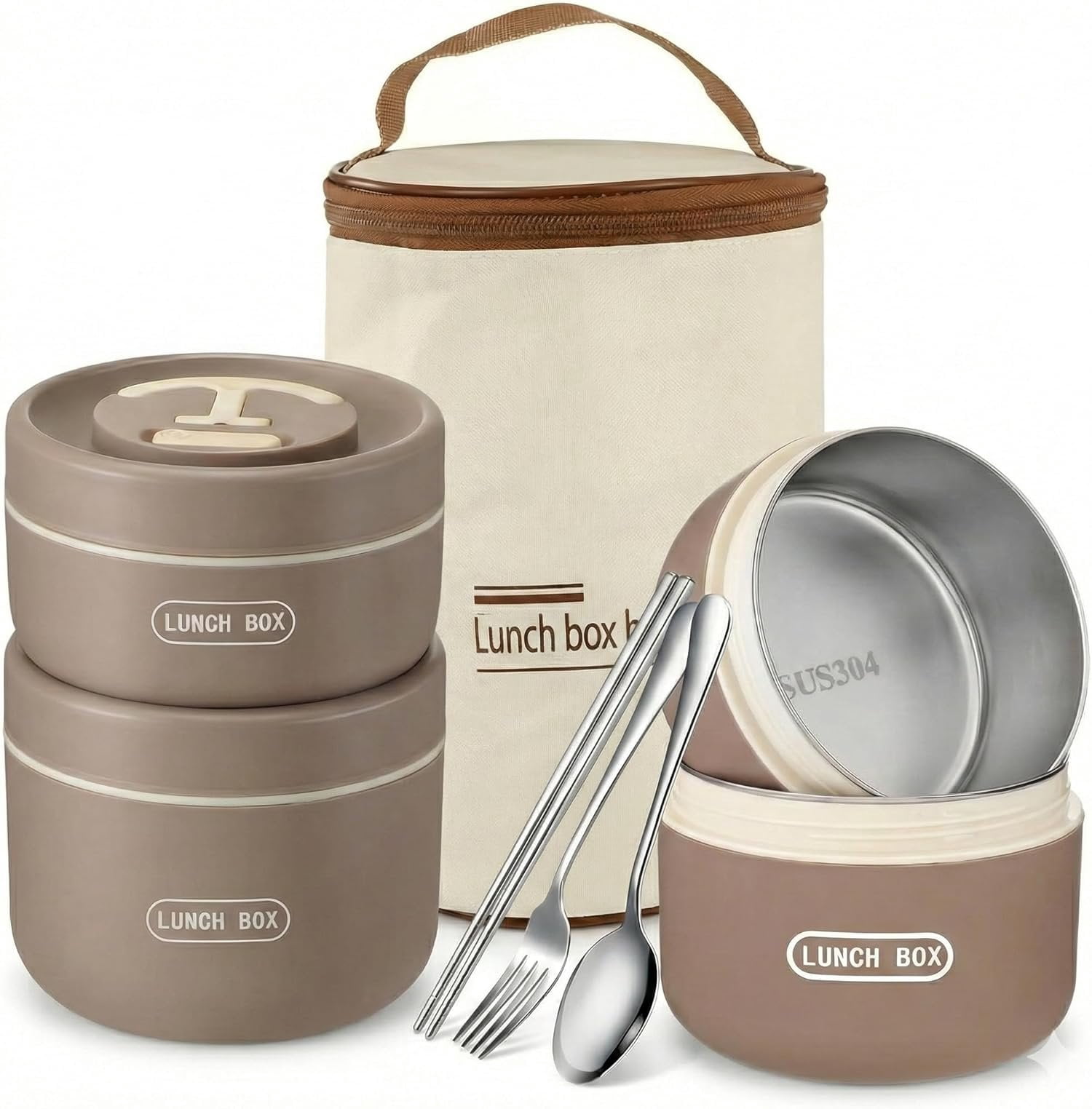 3 count Insulated Lunch Box Set (47oz ), Stackable Stainless Steel ...