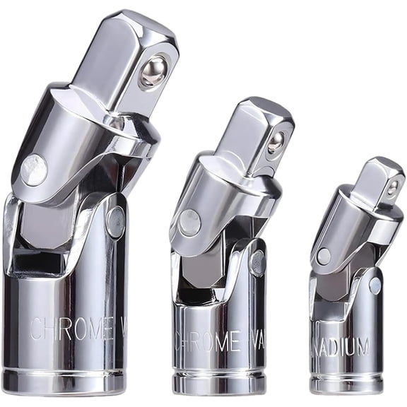 3 count  Joint Socket Set, 1/4", 3/8", 1/2" Drive Swivel Ratchet Socket Adapter, Chrome Vanadium Steel Wrench Sockets, Automobile Maintenance Modification Accessories