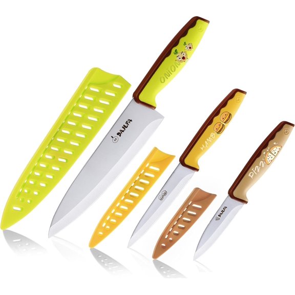 3 count Kitchen , Stainless Steel Set With Sheath, 8 inch Chef, 4.5 inch Utility and 4 inch Paring (Stylish Design)
