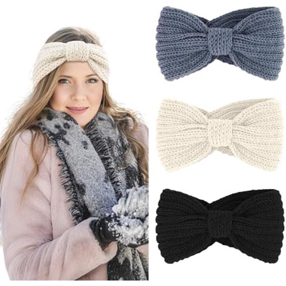 3 count Knit Headbands for Women Winter Headbands for Women Thick Turban Ear Warmer Headband  Wraps with Bow Knot  Accessories