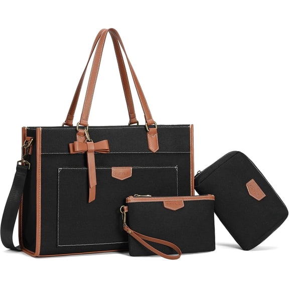 3 count Laptop Bag for Women,15.6 Inch Canvas Tote Bag Work Bags Large Business Computer Briefcase Handbag Purse