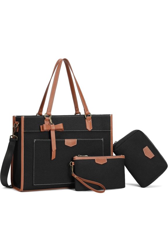 3 count Laptop Bag for Women,15.6 Inch Canvas Tote Bag Work Bags Large Business Computer Briefcase Handbag Purse