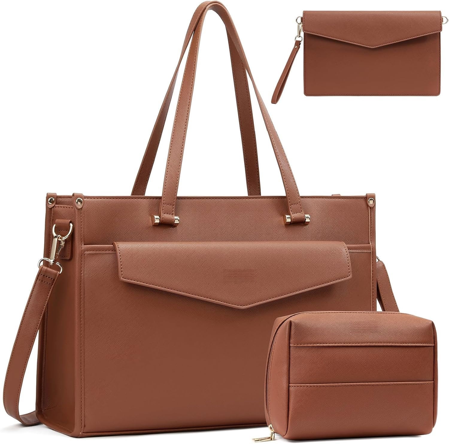 3 count Laptop Bag for Women 15.6 Inch Leather Work Tote Bags ...