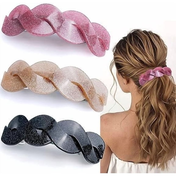 3 count Large Barrettes for Women, Interweave Hair Clips Hair Accessories for Thick Curly Fine Updo Hair (Glitter)