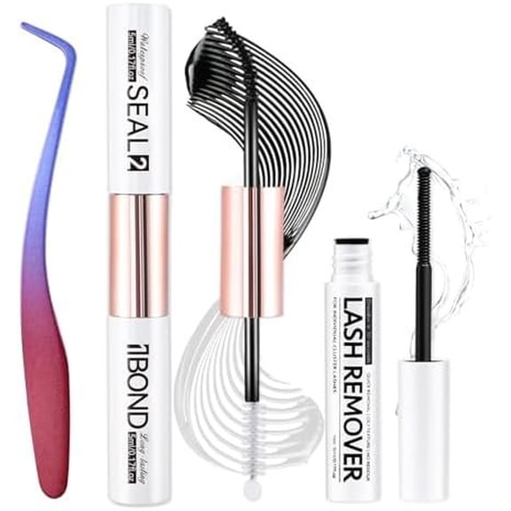 3 count Lash Kit Bond and Seal with Tweezers Remover Kit, DIY Eyelash Glue and Lash Applicator Tool Cluster Glue Remover Removal with No