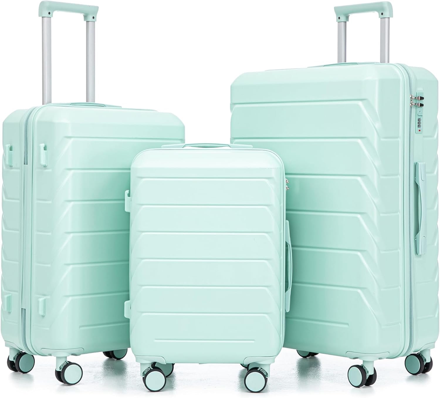 3 count Luggage Sets, ABS Hardshell Suitcase Set with Double Spinner ...