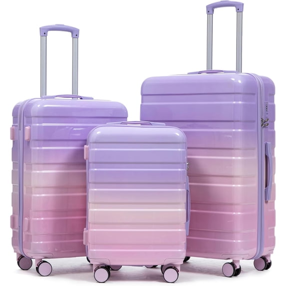 3 count Luggage Sets, PC Gradient Color Suitcase Set with Double ...