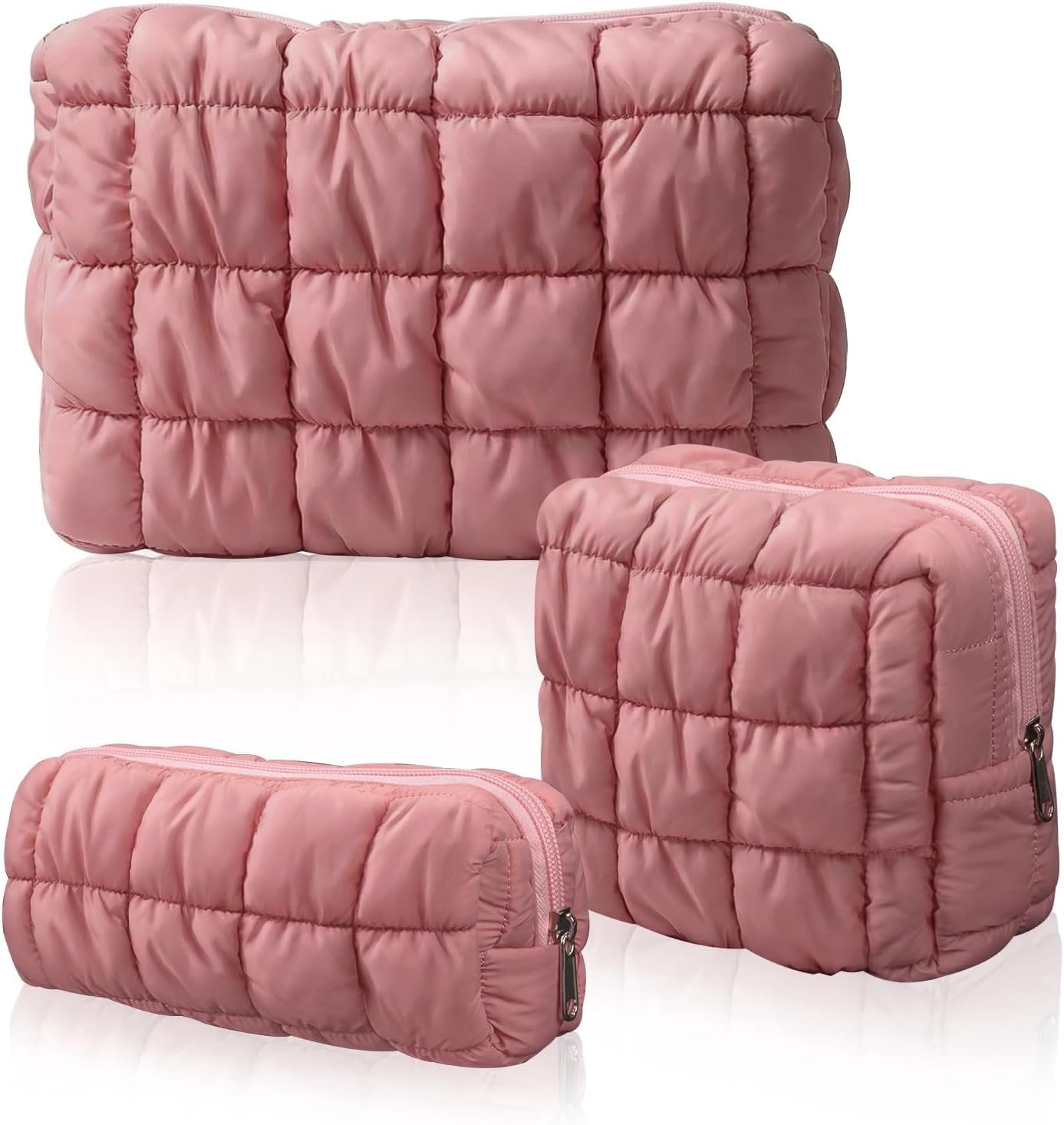 3 count Makeup Bag Set Quilted Travel Toiletry Organizer Large Capacity  Pouch Soft Storage Case for Women Girls Travel Essentials Gifts
