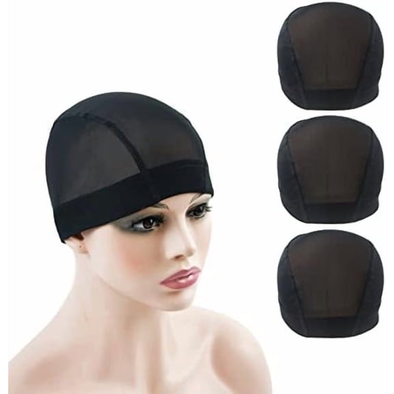 3 count Mesh Cap Wig Caps for Making Wig Stretchy Wig Cap with Wide Elastic Band (Black M)