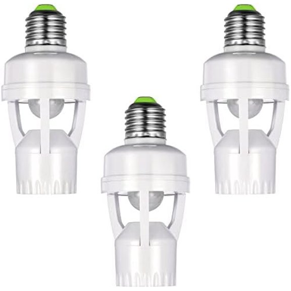 3 count Motion Sensor Light Socket Compatible with E27, White, White