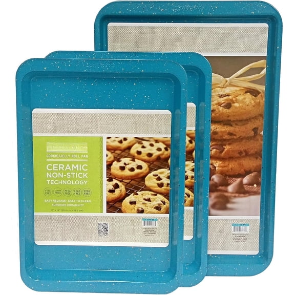 3 count Multi-Size Cookie Sheet/ Pan Set (Blue Granite)