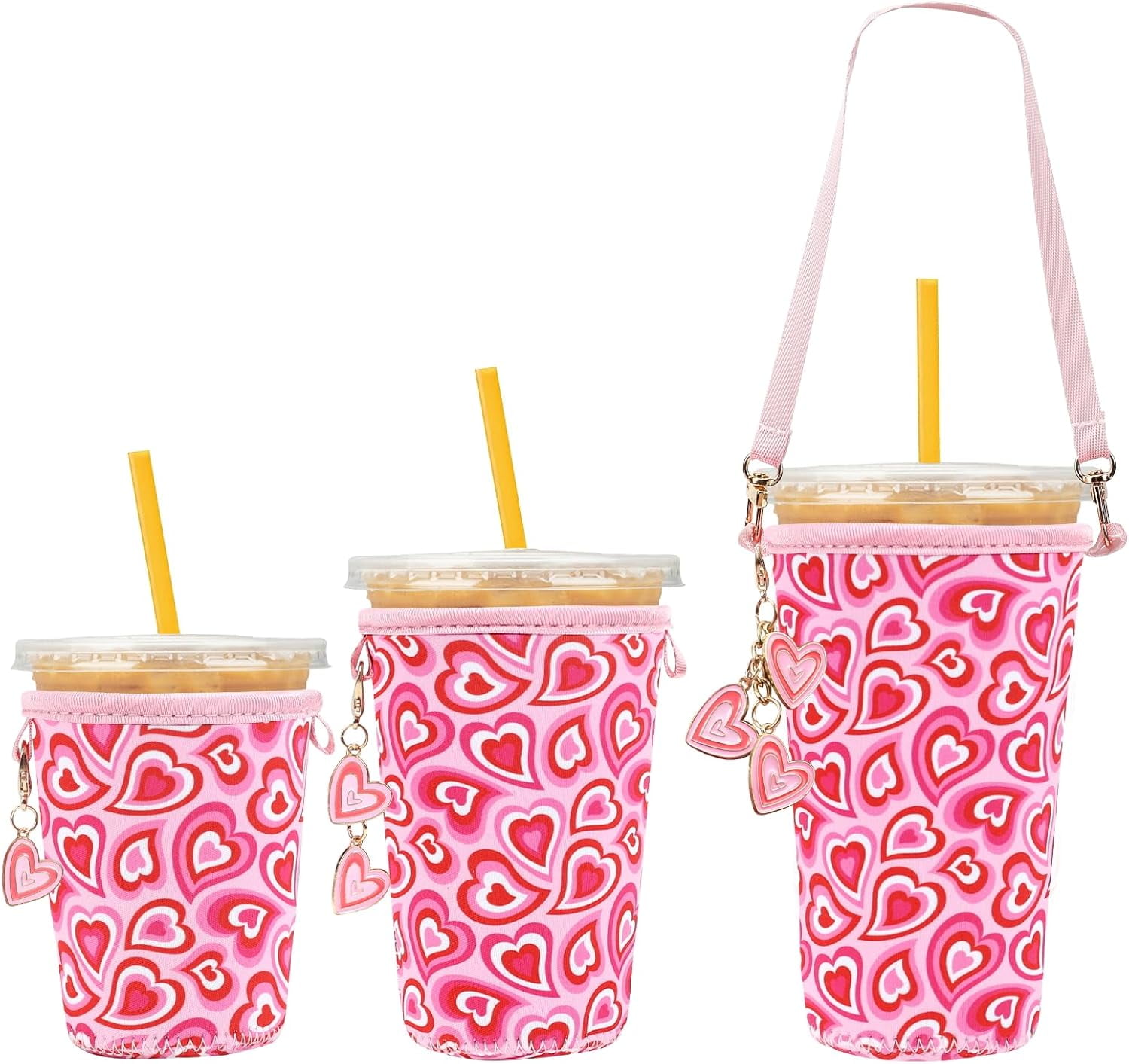 3 count Neoprene Iced Coffee Sleeve with Strap & Cold Drink Sleeve for ...