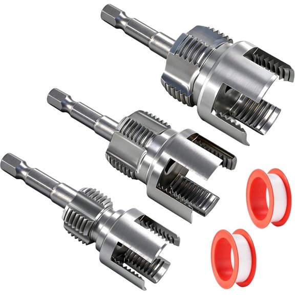 3 count Pipe Tapping and Threading Tool, 1/2" 3/4" 1" Threading Kit | PVC Plastic Pipe -Function Internal/External Threading Kit, Drill-Driven | Designed for Plumbing Projects and Repair