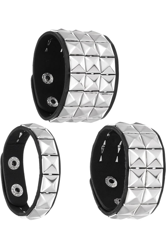 3 count Punk Rock Leather Studded Bracelets for Men Women, Gothic Spike Cuff Bracelet Set for 80s 90s Emo Goth Costume Accessories for Rocker Outfits