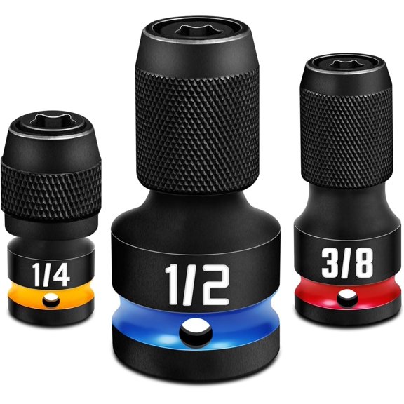 3 count Quick Release Bit Holders 3/8 1/4 1/2-Inch Square Drive to 1/4-Inch Hex Socket Adapter, CR-MO Steel, Embossed Size Marking