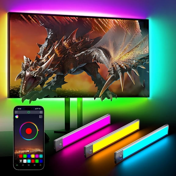 3 count RGB LED Wall Lights,Wall Sconces Lamp with App Remote Control,Gaming Light Bar,Under Cabinet Lighting with Sync,Rechargeable Operated Night Closet Light for Living Room