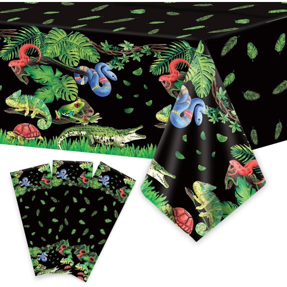 3 count Reptile Tablecloth Reptile Birthday Party Decorations Summer Supplies Snakes Lizard Reptiles Swamp  Table Cover Disposable Jungle Wilderness Reptile Party Favors for  54"x108"