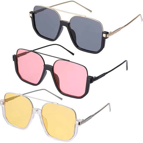 3 count Retro  Aviator Sunglasses for Women Men Square Semi Rimless Sun Glasses 70s  Trendy Shades