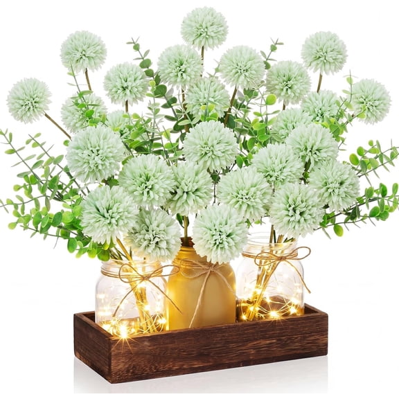 3 count Sage Green Kiku Mason Jar Table Centerpiece