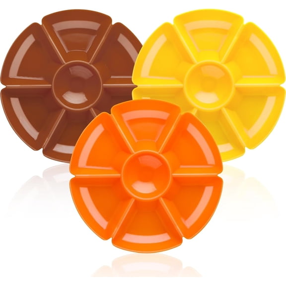 3 count Sectional Round Plastic Serving Tray Platters 11inch Unbreakable Chip and Dip Divided Serving Plates,Round 7 Compartments Multifunctional Platter for Snack,Nuts,Candy,Dried Fruit,Veggies