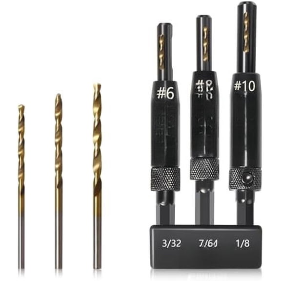 3 count Self Centering Drill Bit Set for Hinge Installation,Titanium Coated VIX Bits with Black Phosphate Finish,Woodworking Hole Drill Bits for Door,Window,and Cabinet (3/32",7/64",1/8")