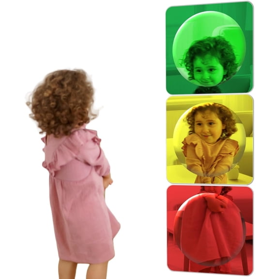 3 count Seneory Wall Mirror 10inch Colorful Bubble Mirror Mirror for Bedroom Decoration Sensory Toys for Primary School Decor (3, Red,green,yellow, 10 x 10 Inch)