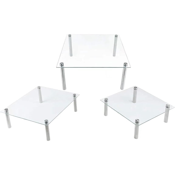 3 count Square Tempered Glass Cake Stands Set 8 10 13 Inch Cupcake Display Stand Plate for Dessert Table Serving Platter