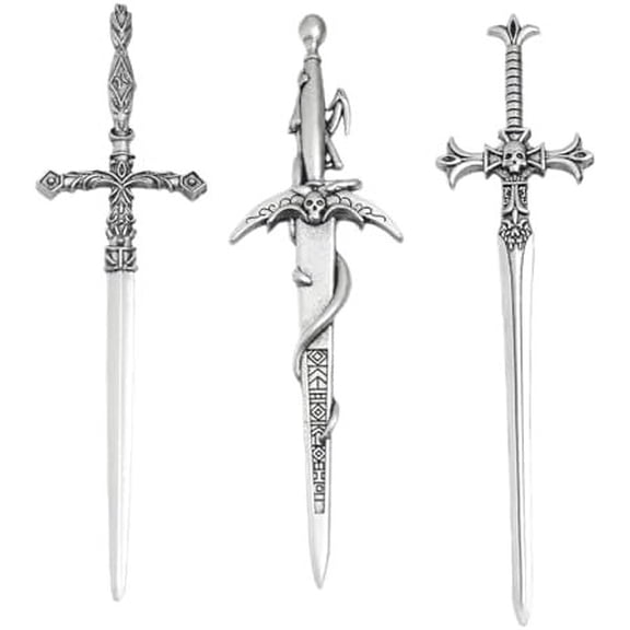 3 count Sword Hair Pins - Renaissance Medieval Gothic Hair Sticks for Women,  Metal Hair Chopsticks for Bun Updo, Renaissance Accessories Medieval Accessories