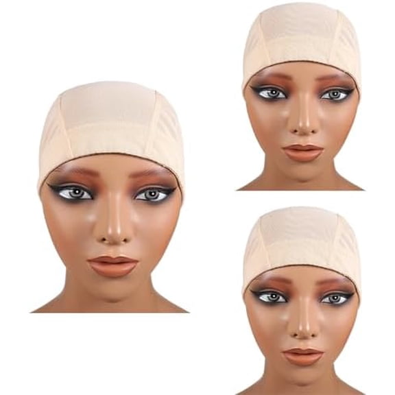 3 count Wig Caps Beige Dome Cap with Wide Elastic Band, Stretchy Breathable Wig Liner Cap for Women