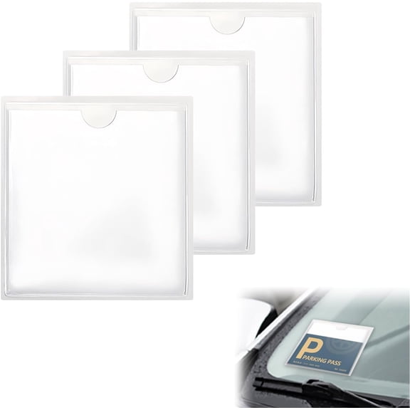 3 count Windshield Sticker Holder, Clear Window Pass Holder for Parking,Self-Adhesive Business Card,Toll Tags, Cards, and Registration for Easy Installation
