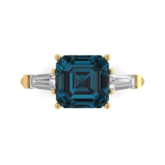 Three-Stone Engagement Ring for Women - 3ct Natural London Blue Topaz in 14K Yellow Gold Promise Ring