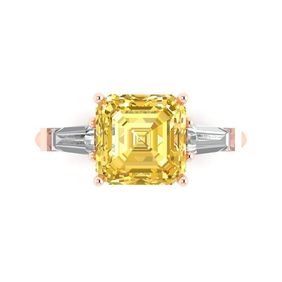 Three-Stone Engagement Ring for Women - 3ct Simulated Yellow Diamond in 14K Rose Gold Promise Ring