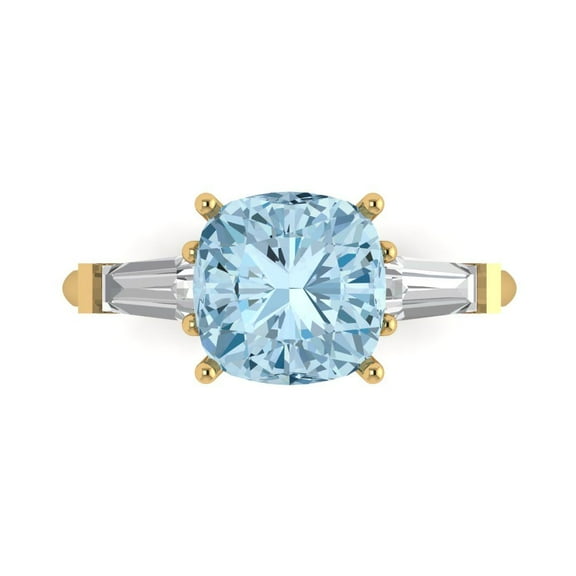 Three-Stone Engagement Ring for Women - 3ct Simulated Blue Diamond in 18K Yellow Gold Promise Ring