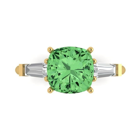 Three-Stone Engagement Ring for Women - 3ct Simulated Green Diamond in 14K Yellow Gold Promise Ring