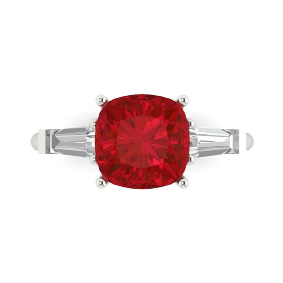 Three-Stone Engagement Ring for Women - 3ct Simulated Ruby in 14K White Gold Promise Ring