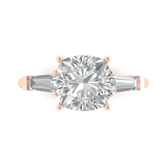 Three-Stone Engagement Ring for Women - 3ct Simulated Diamond in 14K Rose Gold Promise Ring