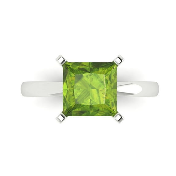 Solitaire Engagement Ring for Women - 3ct Natural Peridot in 14K White Gold Promise Ring