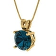 thumbnail image 1 of 3 ct Brilliant Round Cut Solitaire VVS1 Genuine Blue Natural London Blue Topaz Solid 14k Yellow Solid Gold Everyday Affordable Designer Necklace Pendant with 16" Solid Gold Chain by Clara Pucci, 1 of 6