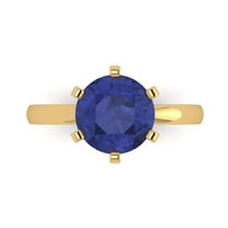 Solitaire Engagement Ring for Women - 3ct Simulated Tanzanite in 18K Yellow Gold Promise Ring