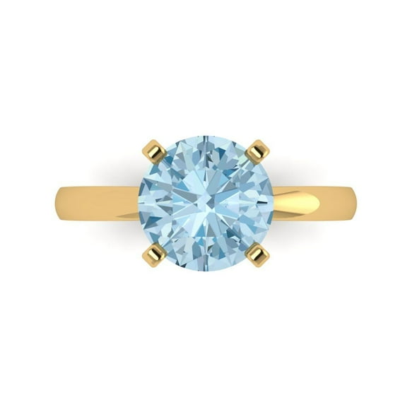 Solitaire Engagement Ring for Women - 3ct Natural Aquamarine in 14K Yellow Gold Promise Ring