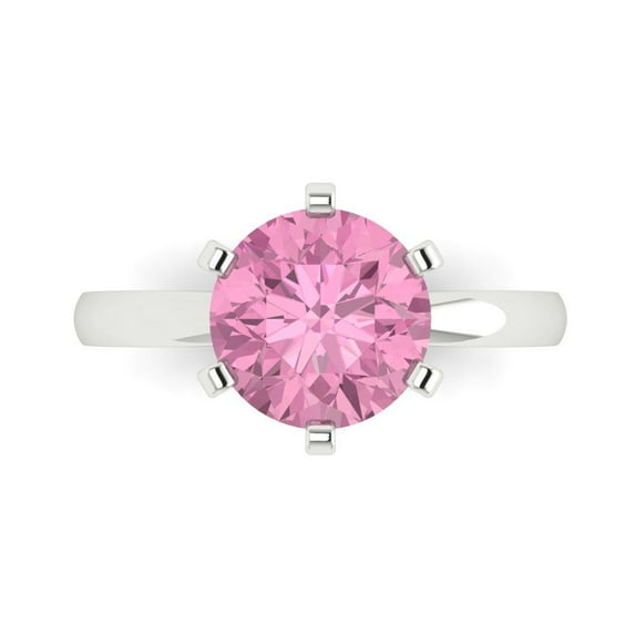 Solitaire Engagement Ring for Women - 3ct Simulated Pink Diamond in 14K White Gold Promise Ring